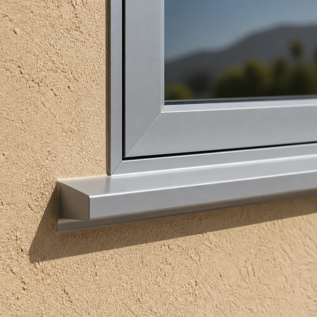 Modern silver window frame installation on a beige textured stucco wall in West Covina, CA